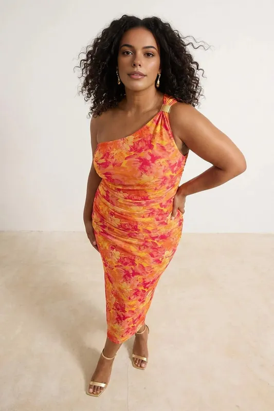 One Shoulder Draped Bodycon Maxi Dress - WOVCOR