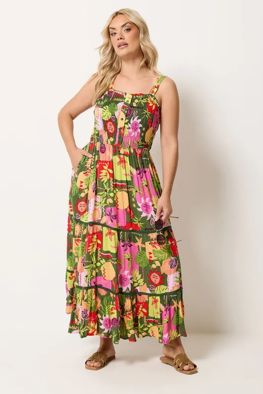 Mixed Shell Placket Maxi Dress - Yours