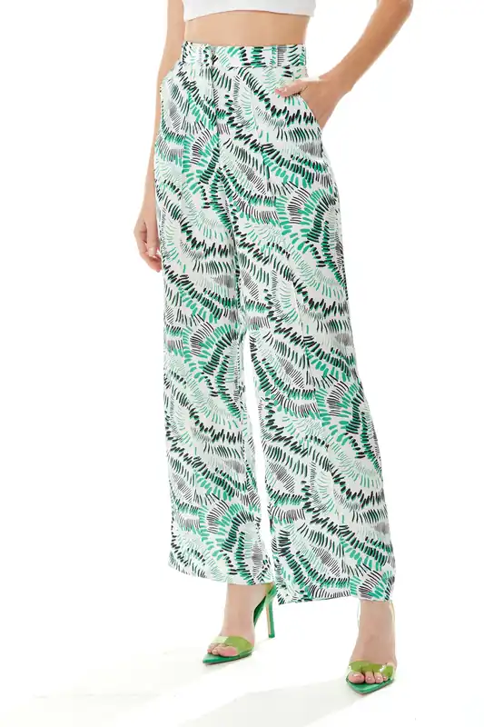 Abstract Print Trousers in White - Liquorish