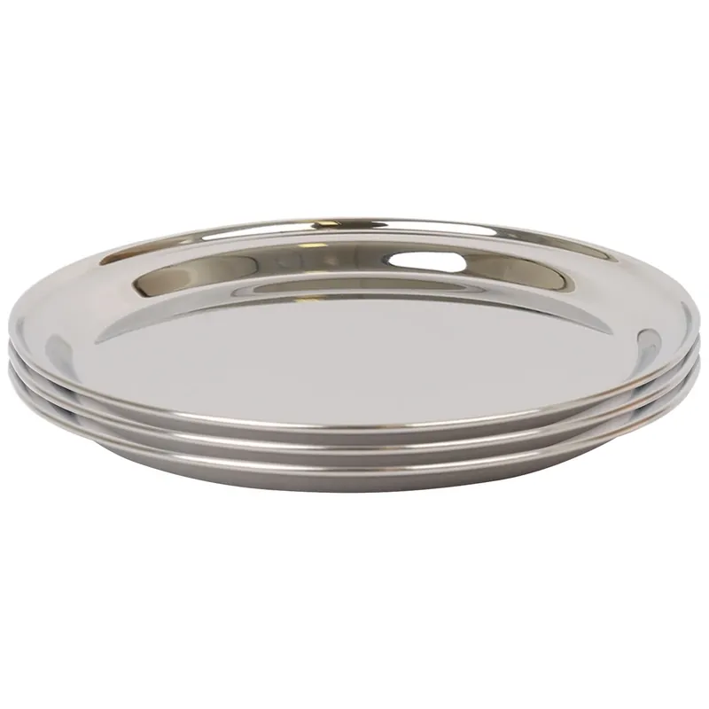40.5cm Stainless Steel Serving Platter - Chrome Dinner Tray - Set of 3