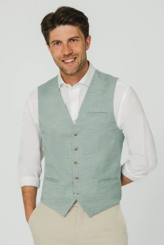 Aqua Green Textured Weave Waistcoat - Dobell