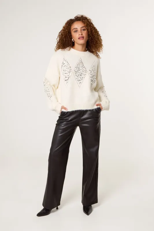 Ivory Diamond Sequin Jumper - Blue Vanilla