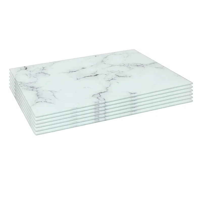 6x Glass Placemats - 40 x 30cm - Marble Effect Dining Table Place Mats