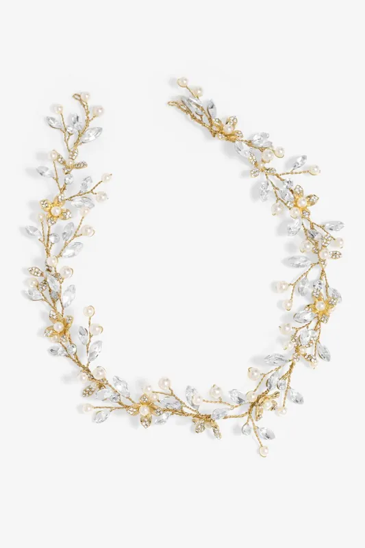 Gold Plated Pearl And Crystal Floral Hair Vine - Jon Richard
