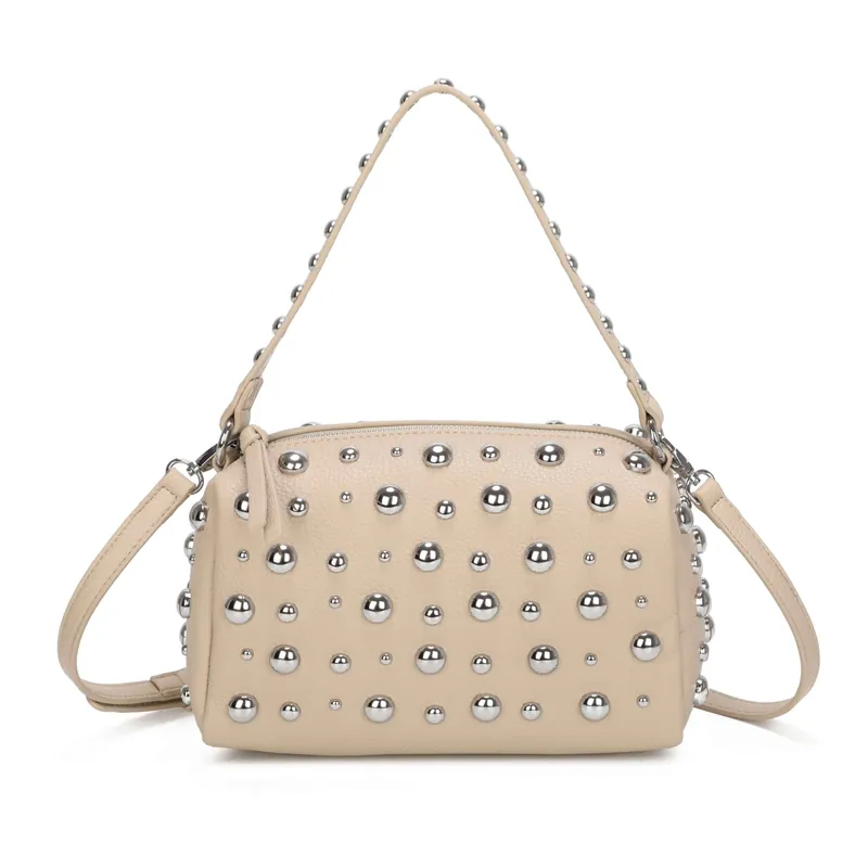 Studded Pebbled Fuax Leather Crossbody Bag - Kitise