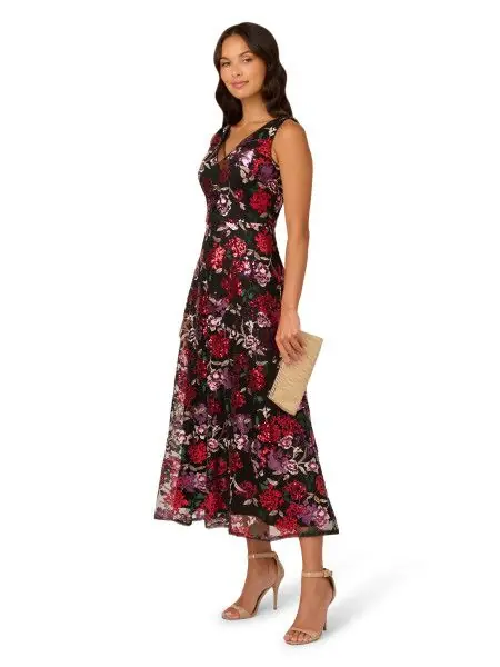 Floral Sequin Ankle Dress - Adrianna Papell