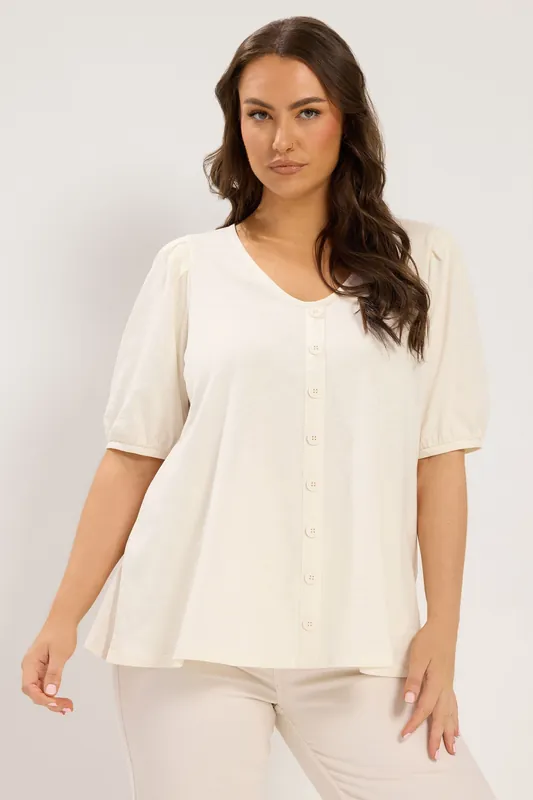 Button Front Puff Sleeve Top - Yours