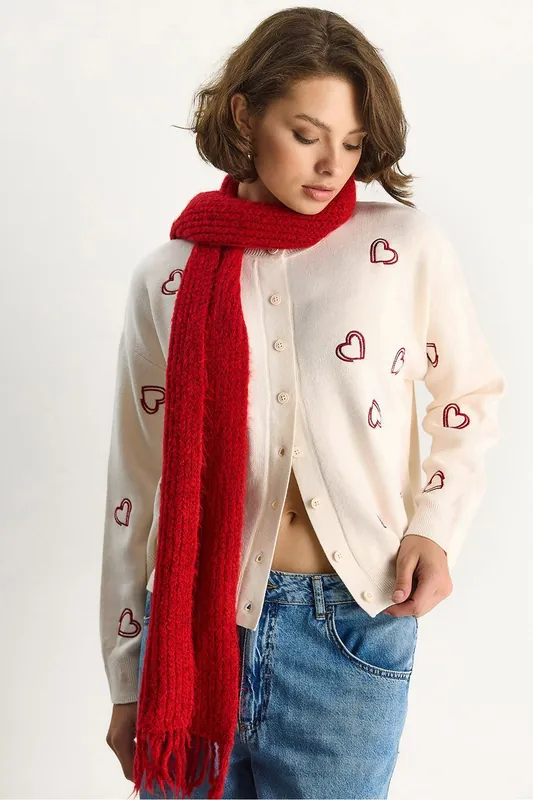 Long Knitted Cardigan with Button Collar - Bianco Lucci