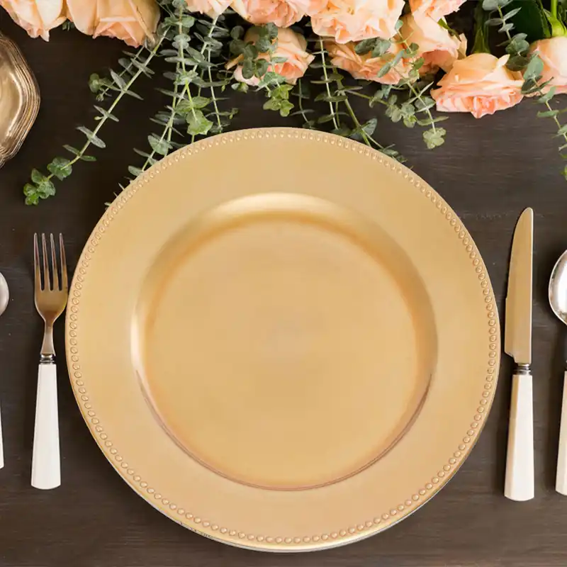 Functional Gold Finish Dotted Charger Plate, Minimalist Dinner Plate, Reliable Gold Finish Dinner Plate - Orsina