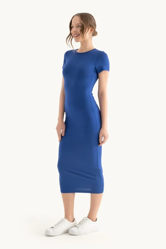 Crew Neck Basic Maxi Bodycon Dress - Hiccup