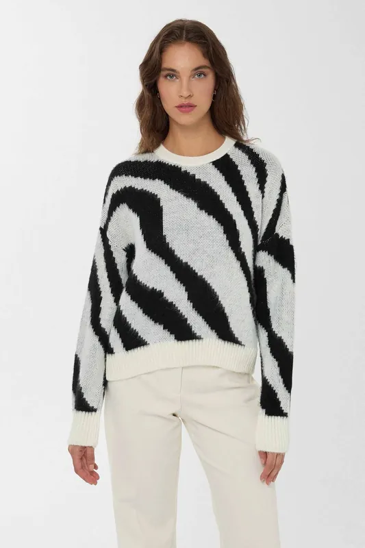 Striped Crew Neck Knit Sweater - Hiccup