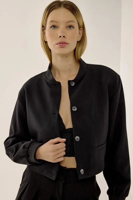 College Collar Double Pocket Cropped Jacket - Hiccup