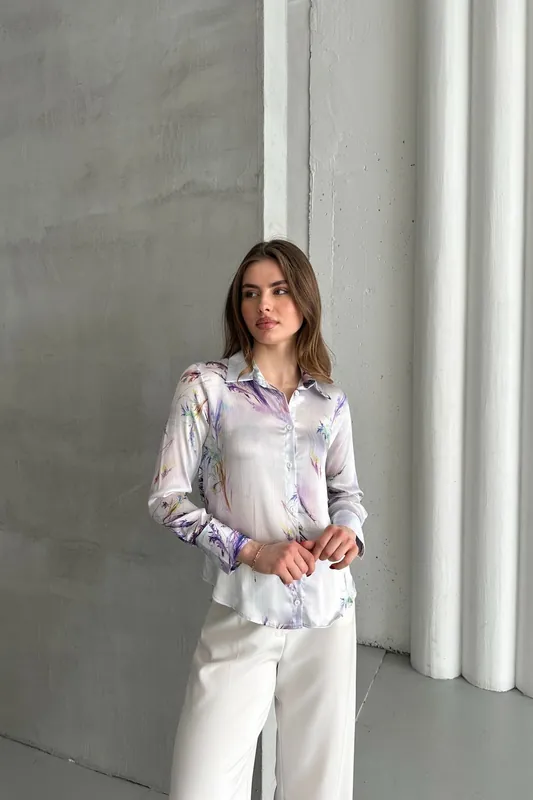 Textured Abstract Print Button-Up Shirt