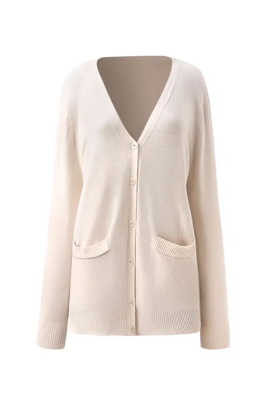 V-Neck Long-Sleeve Knitted Button-Down Cardigan Sweater