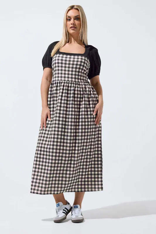 Contrast Gingham Maxi Dress - Yours
