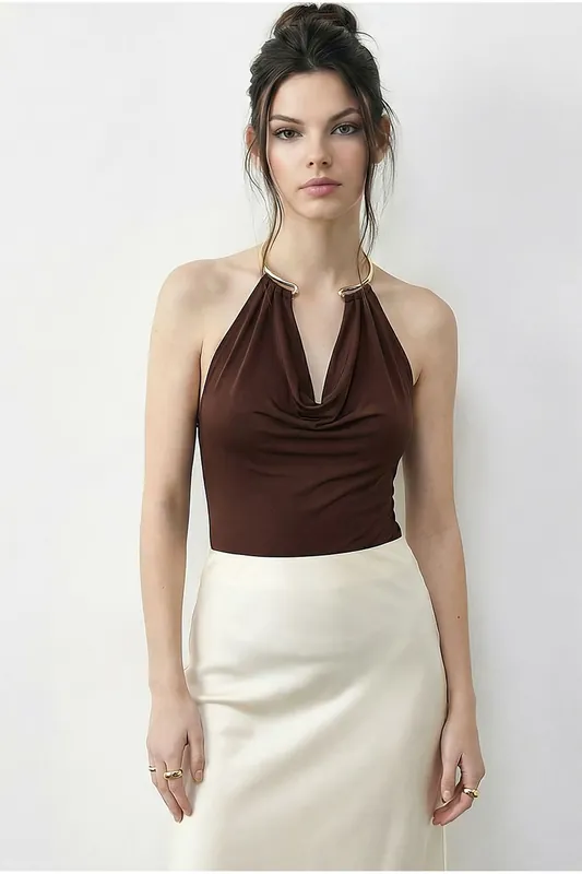 V-Neck Blouse with Accessory Detail