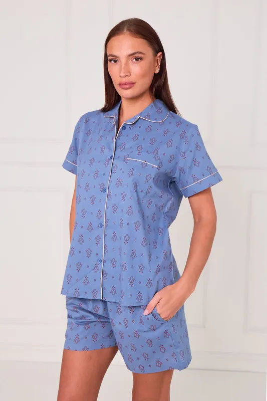 Cotton Printed Blue Shorts PJ Set - ELAINA FASHION