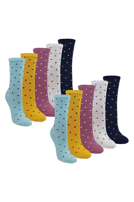 10 Pairs Multi Spot Socks - Soft Cotton Rich Polka Dot Everyday Socks
