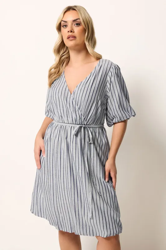 Stripe Puff Ball Wrap Dress - Yours