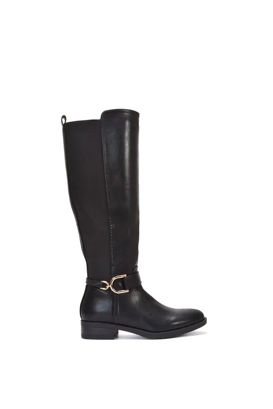 Tracey' Flat Low Heel Elasticated Calf Knee High Boots - XY London
