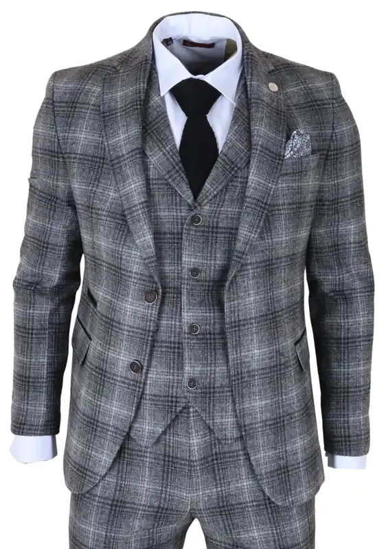Men's Formal Tweed 3 Piece Check Vintage Gatsby Style Suit - Infinity Leather