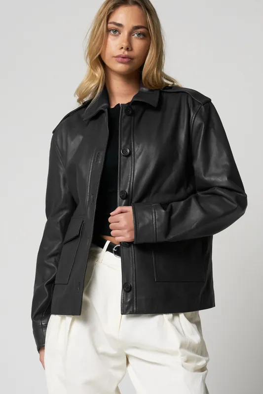 Real Leather Utility Jacket - Barneys Originals