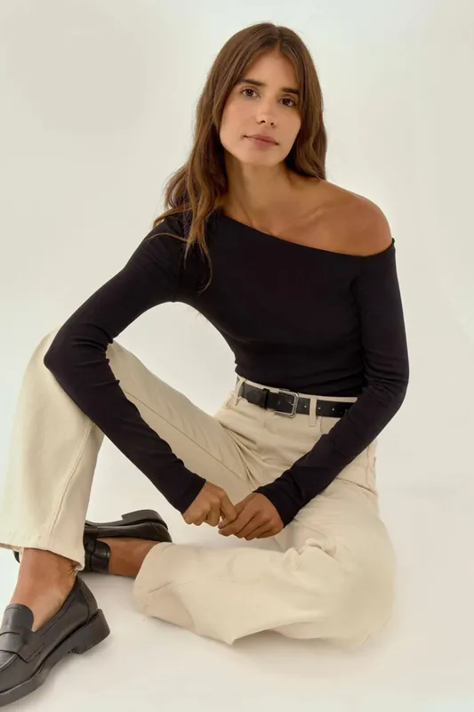 Asymmetrical Collar Knitted Top - Hiccup