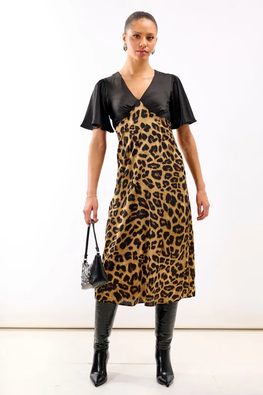 Leopard Printed Satin Midi Dress - Needs No Label
