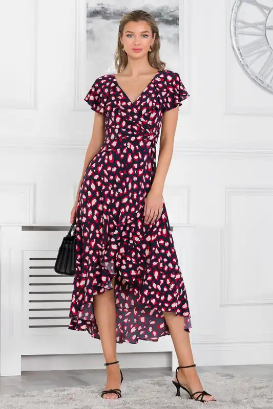Sylvie Print Ruffle Dip Hem Dress - Jolie Moi