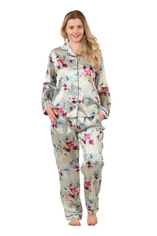 Luxury Satin Watercolour Floral Pyjama Set - ELAINA FASHION