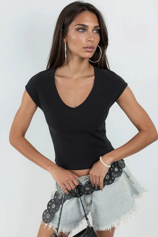 V-Neck Ribbed Blouse