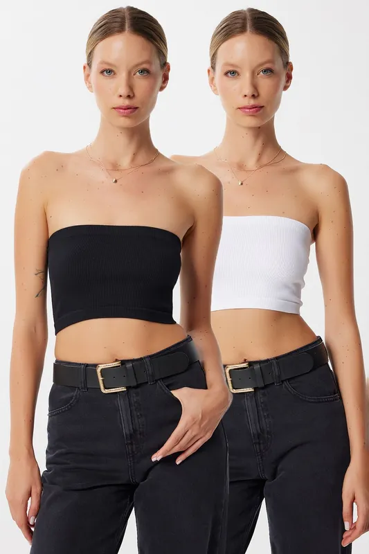 Ribbed bandeau crop blouse - Happiness Istanbul