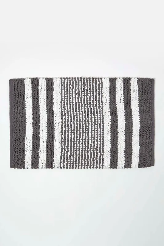 Chenille Stripe Bath Mat 100% Cotton, 50 x 80 cm - Homescapes