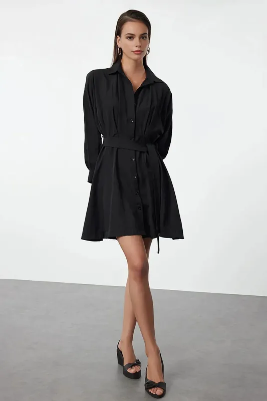 Ribbed Pleated Mini Knit Dress - WOVCOR