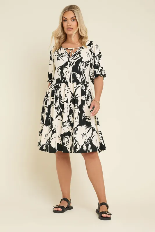 Abstract Print Tie Neck Mini Dress - Yours
