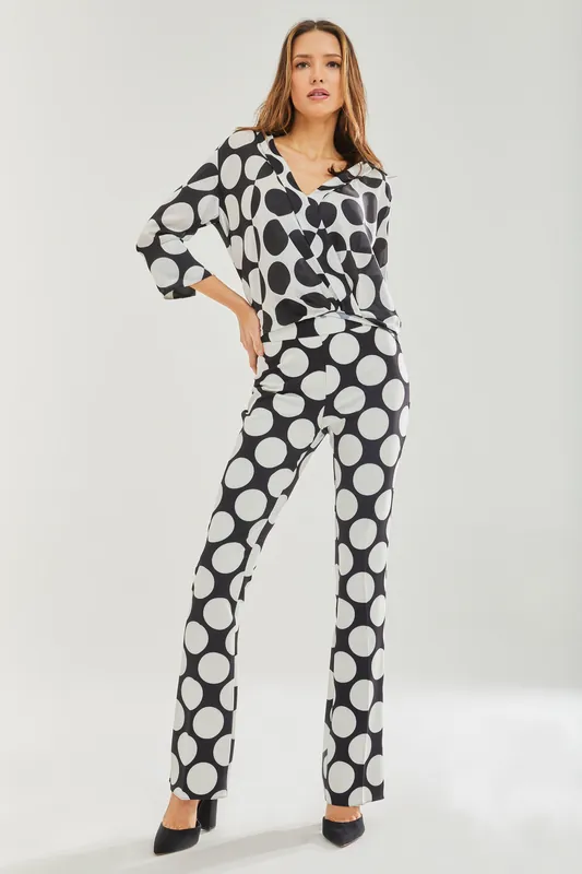 Oversized Spot Wrap Blouse - Liquorish