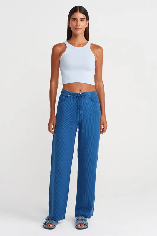 Mid-Waist Wide-Leg Striped Tencel Jeans