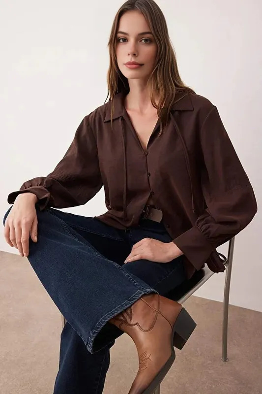 Collared Long Sleeve Textured Shirt - WOVCOR