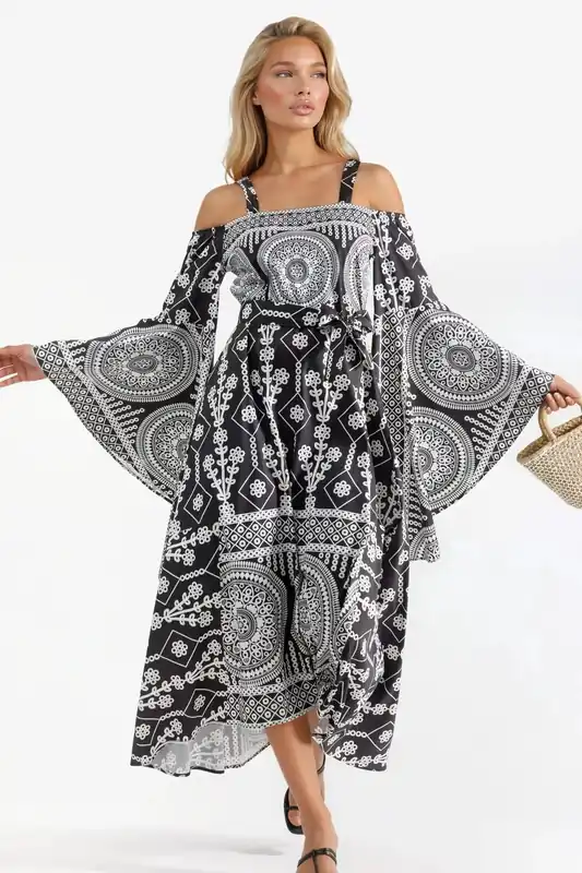 Strapless Geometric Cut Out Maxi Dress - MSN Collection