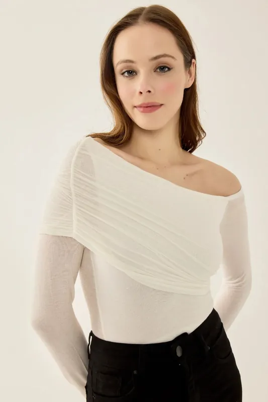 Asymmetrical Collar Long Sleeve Slim Fit Blouse - Hiccup