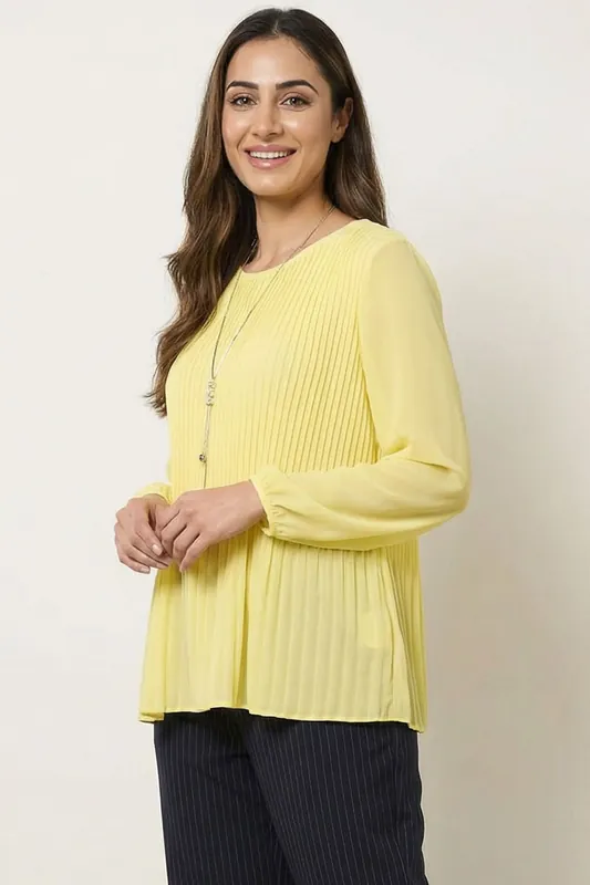 Lemon Long Sleeve Pleated Top - Blue Vanilla