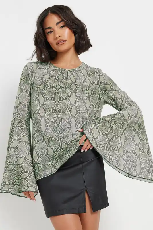 Petite Snake Print Bell Sleeve Top - PixieGirl