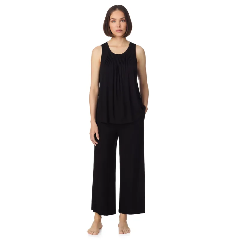 Crew tank and crop pant pyjama sleep set in black - DKNY