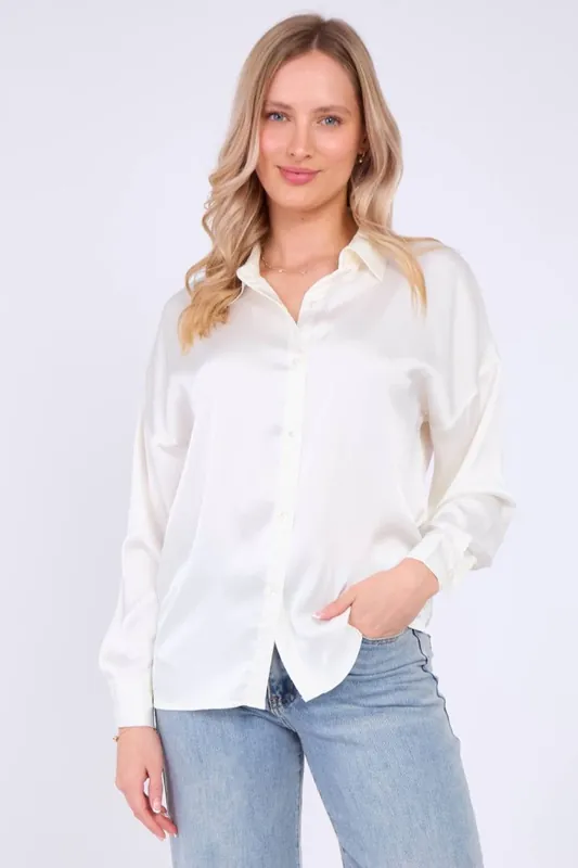 White Brushed Satin Oversized Shirt - Love Sunshine