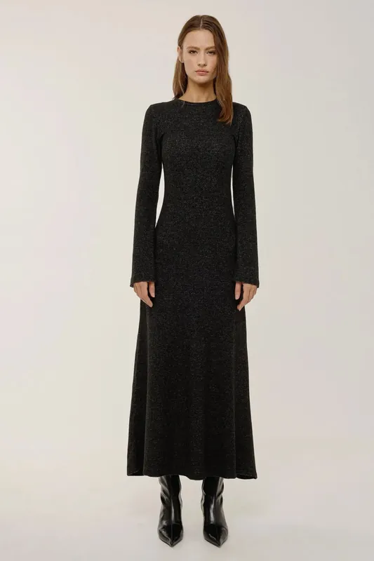 Textured Maxi Dress with Crew Neck - Hiccup