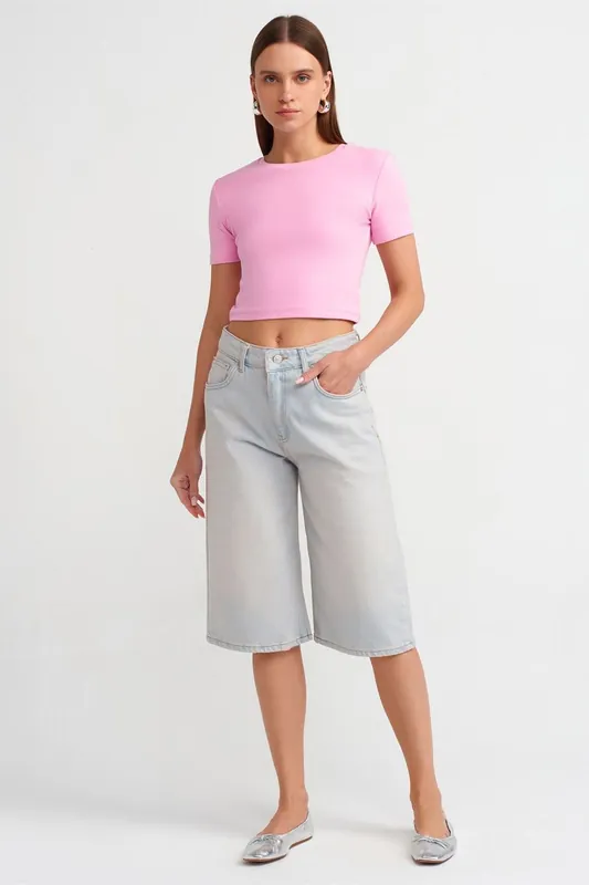 High-Waist Wide-Leg Denim Shorts