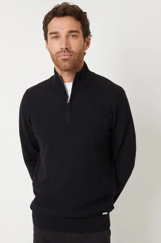 Mini Cable Knit Quarter Zip Jumper - Threadbare