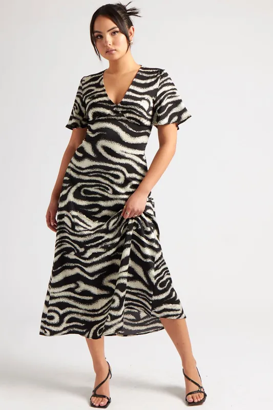 Zebra Empire Midi Dress - Urban Bliss