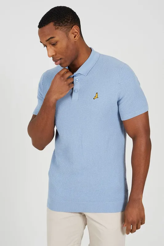 Cotton Waffle Knit Embroidered Polo Shirt - Brave Soul