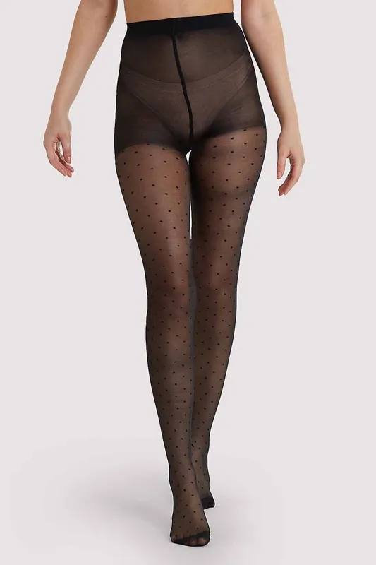 Dotty Seamed Tights With Bow Black - Playful Promises